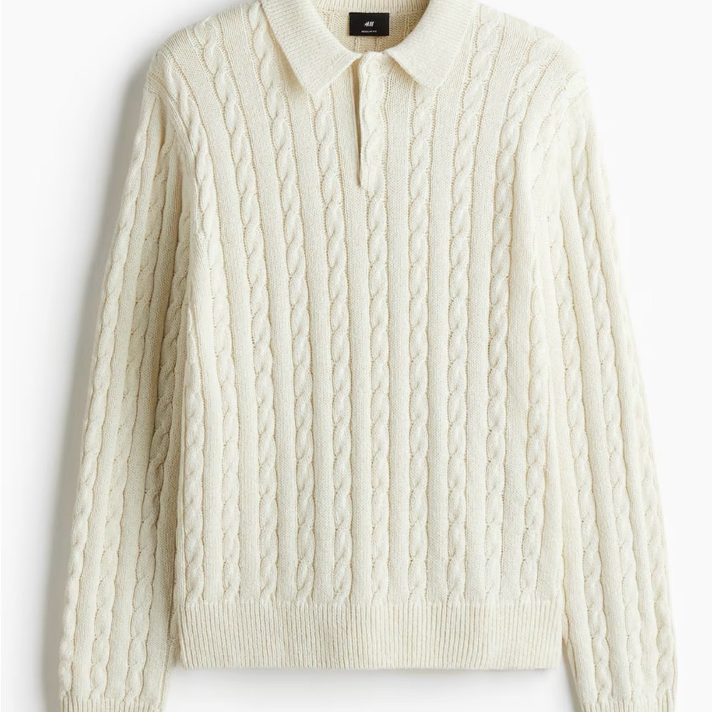 H&M REGULAR-FIT CABLE-KNIT POLO SWEATER